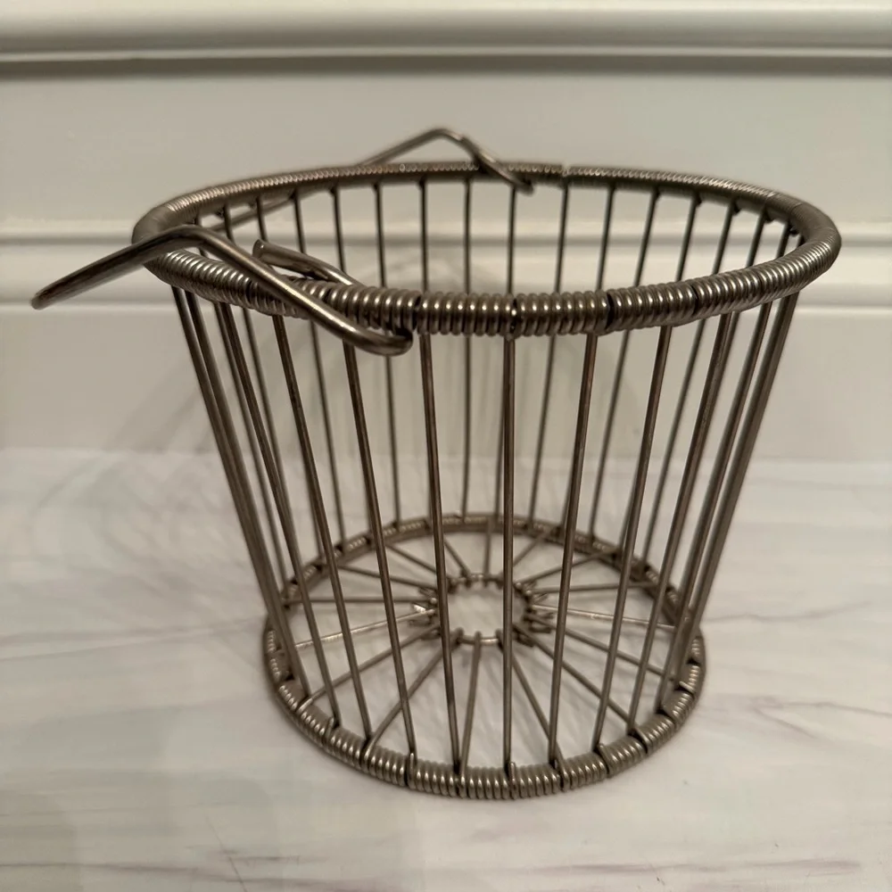 Hefty vintage silver French wire egg basket